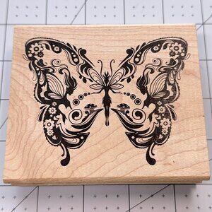 Scroll Butterfly Fairy Rubber Stamp Inkadinkado 99313 Fantasy Floral Swirl Craft